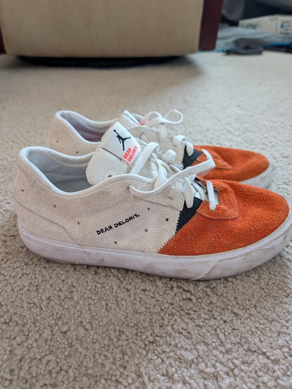 Air Jordan x Dear Deloris White & Orange Suede Sneakers